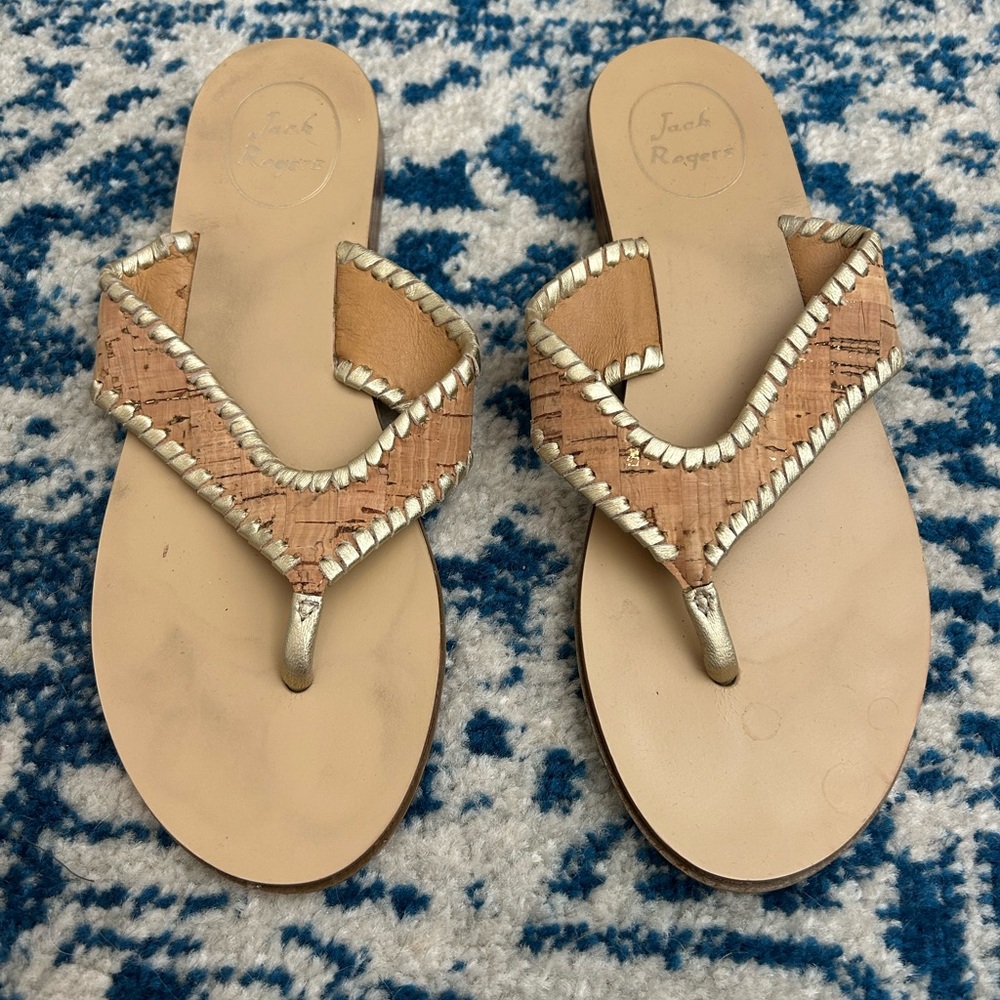 Jack Rogers Cork Sandals – Size 7.5 | Gold & Natural
